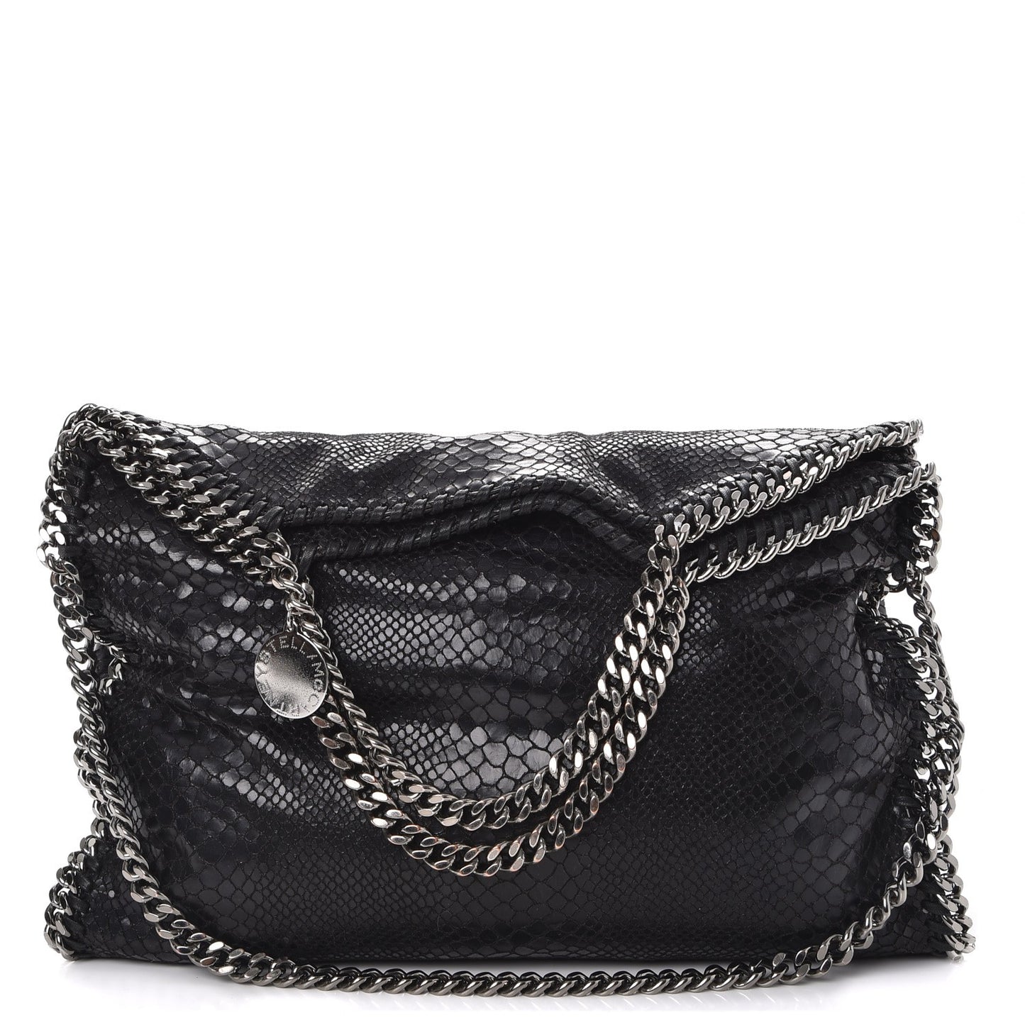 Snakeskin Effect Falabella Fold Over Tote Black