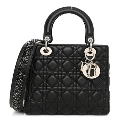 Christian Dior Lambskin Cannage Medium Lady Dior Crystal Strap Black 1 of 11