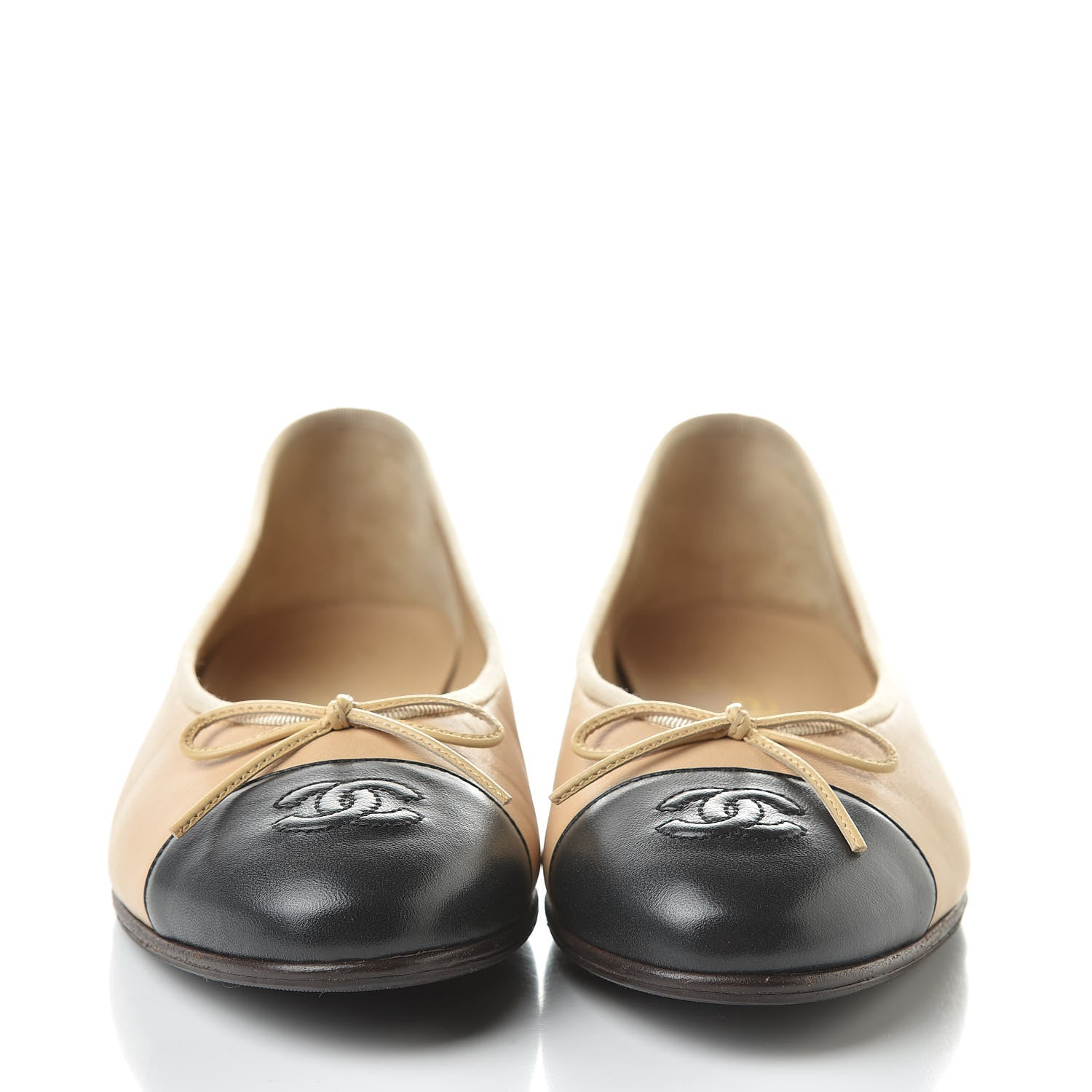 Chanel Lambskin Cap Toe CC Ballerina Flats 40 Beige Black 2 of 15