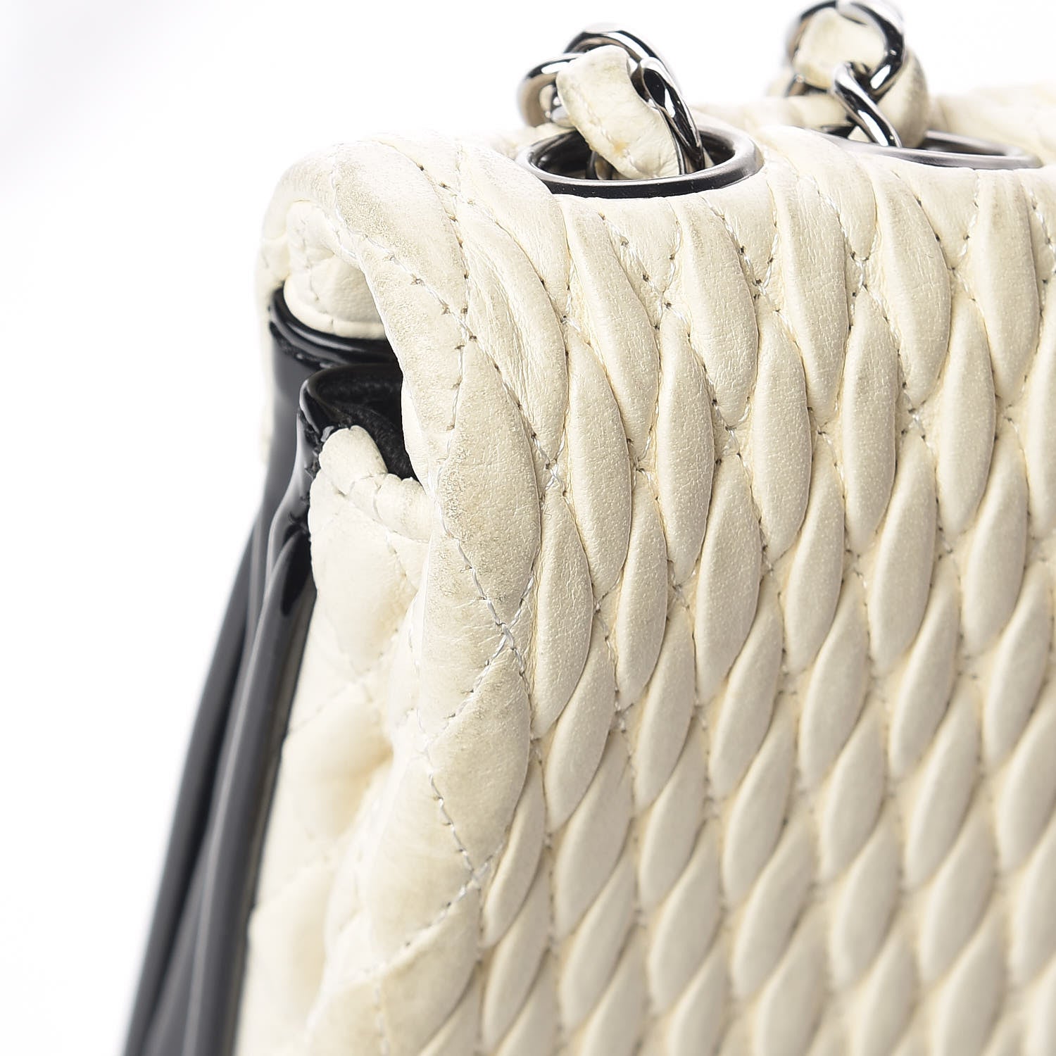 Chanel Vinyl Lambskin Quilted Shoulder Flap Beige Black 11 of 16