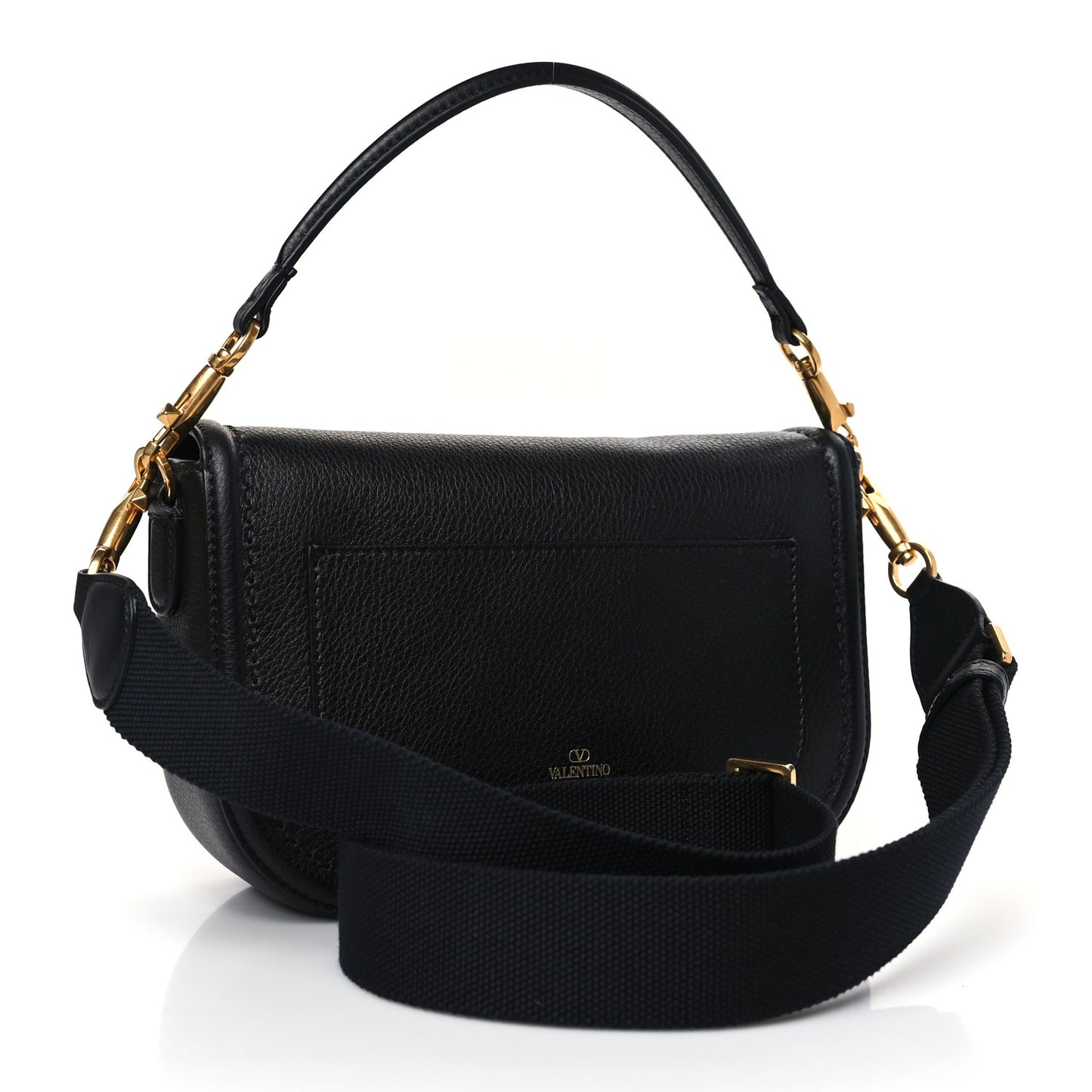 Pebbled Calfskin Vlogo Small Top Handle Shoulder Bag Black