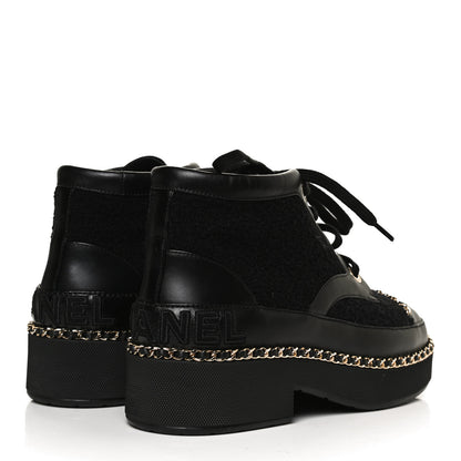 Chanel Tweed Calfskin Chain Short Boots 36 Black 4 of 9