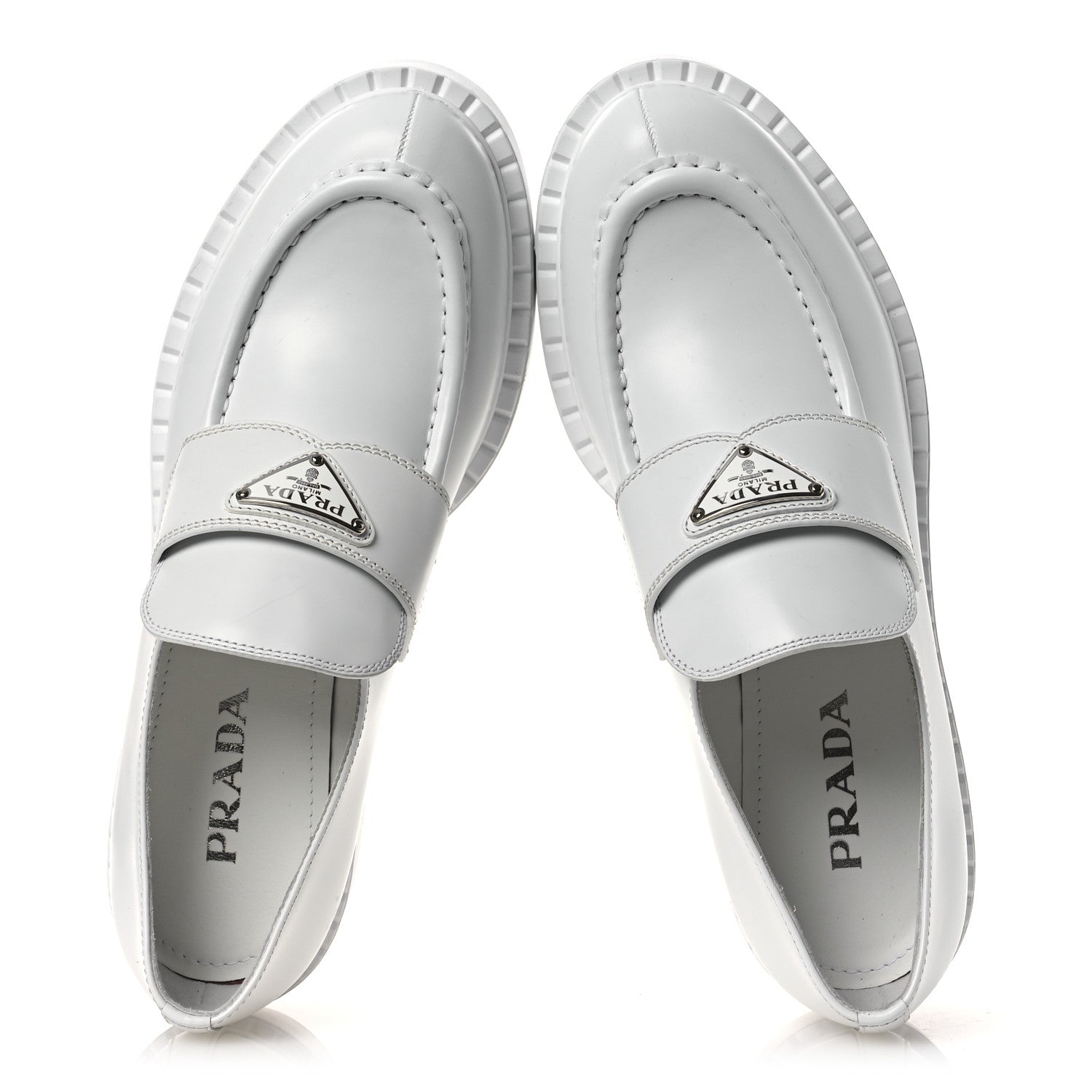 Prada Spazzolato Triangle 50mm Loafers 41 White 2 of 12