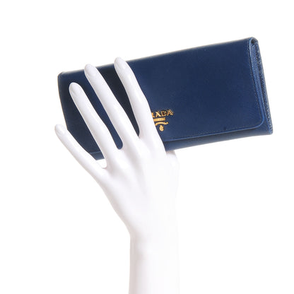 Prada Saffiano Metal Continental Flap Wallet Cobalto 2 of 8