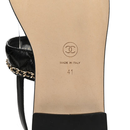 Chanel Shiny Lambskin Quilted Chain CC Sandals 41 Black 7 of 9