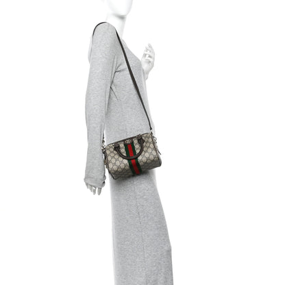 Gucci GG Supreme Monogram Textured Dollar Calfskin Web Mini Ophidia Top Handle Bag Beige Ebony New Acero 2 of 10
