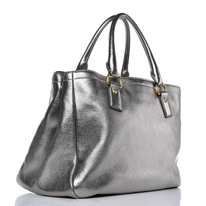 Prada Metallic Vitello Daino Shopping Tote Acciaio 3 of 8
