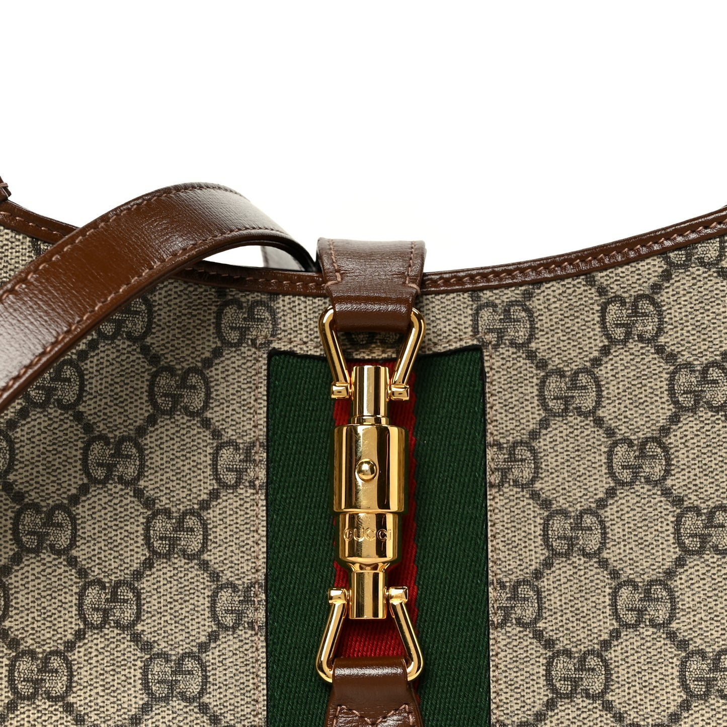 GG Supreme Monogram Azalea Calfskin Web Small Jackie 1961 Hobo Beige Ebony Brown Sugar Beige Ebony Brown Sugar