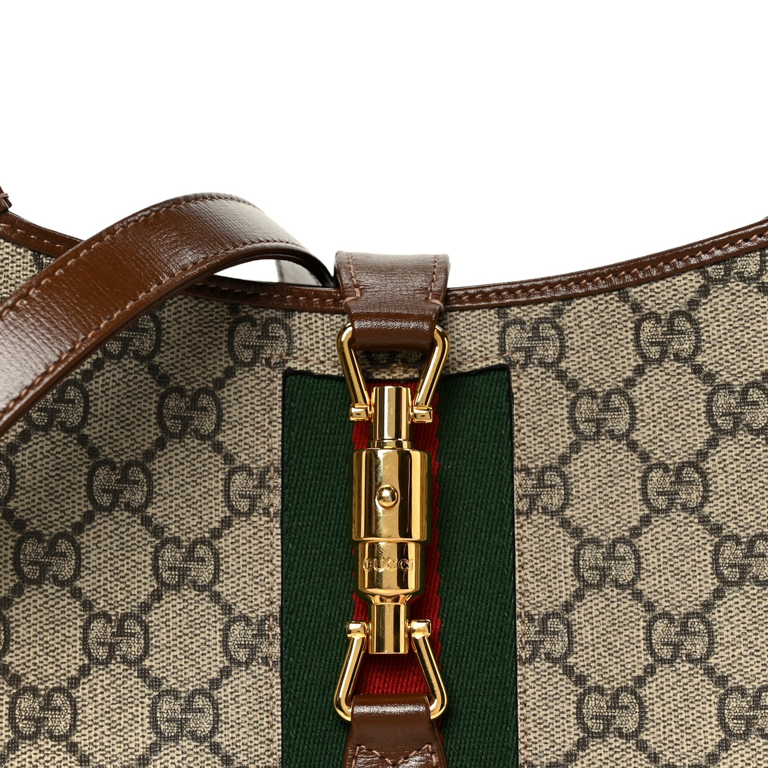 Gucci GG Supreme Monogram Azalea Calfskin Web Small Jackie 1961 Hobo Beige Ebony Brown Sugar Beige Ebony Brown Sugar 9 of 12
