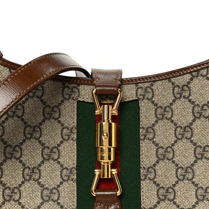 Gucci GG Supreme Monogram Azalea Calfskin Web Small Jackie 1961 Hobo Beige Ebony Brown Sugar Beige Ebony Brown Sugar 9 of 12