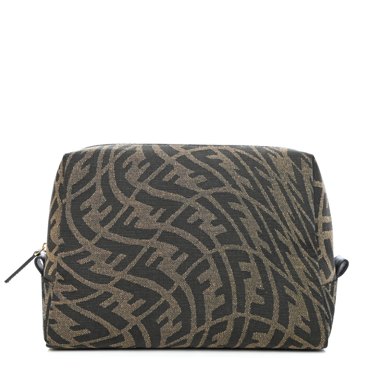 X SARAH COLEMAN Fabric Jacquard Vitello King FF Vertigo Medium Trapezoid Beauty Pouch Tobacco Moro Black