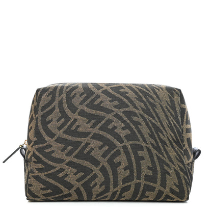 Fendi X SARAH COLEMAN Fabric Jacquard Vitello King FF Vertigo Medium Trapezoid Beauty Pouch Tobacco Moro Black 1 of 4