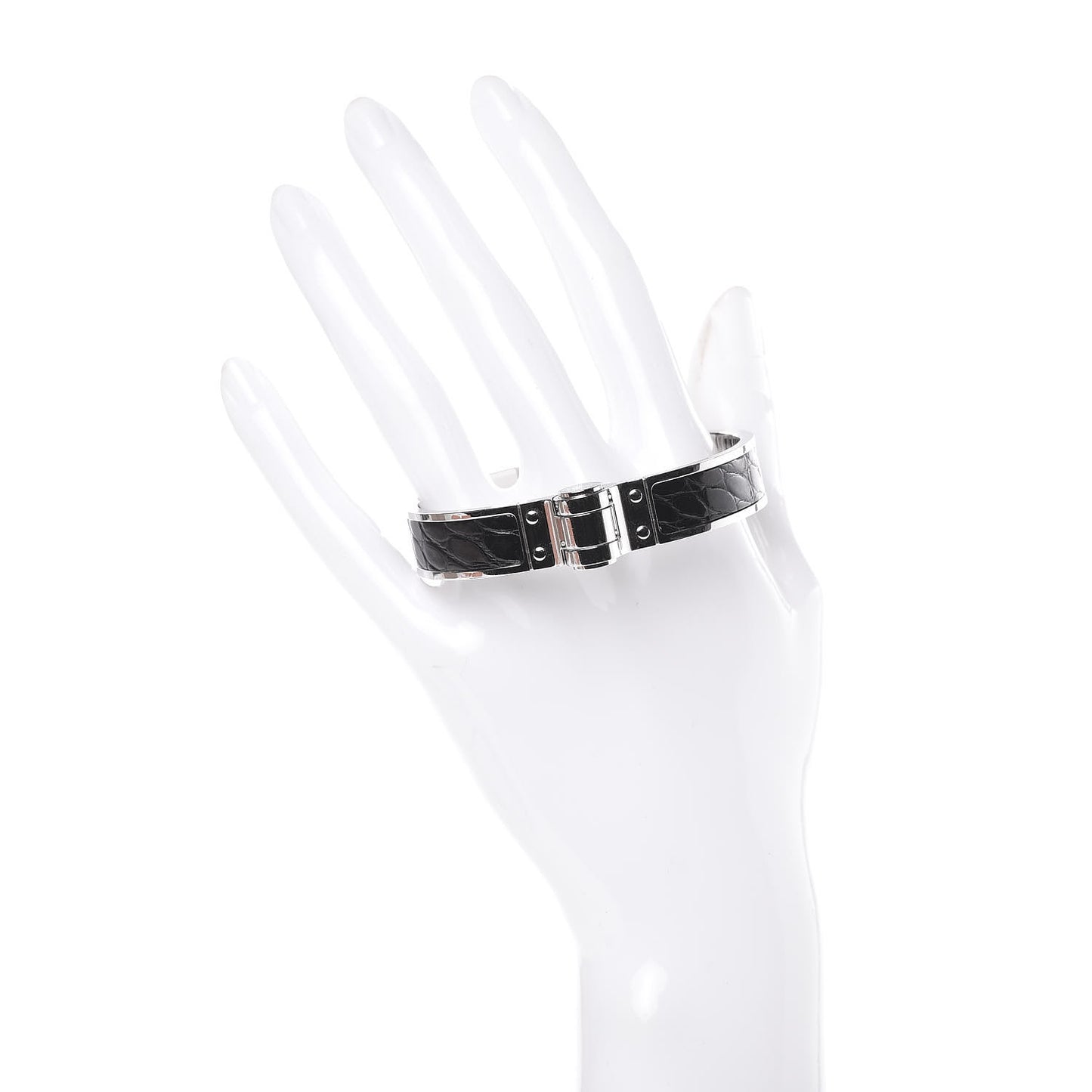 Shiny Alligator Narrow Hinged Bracelet S Black