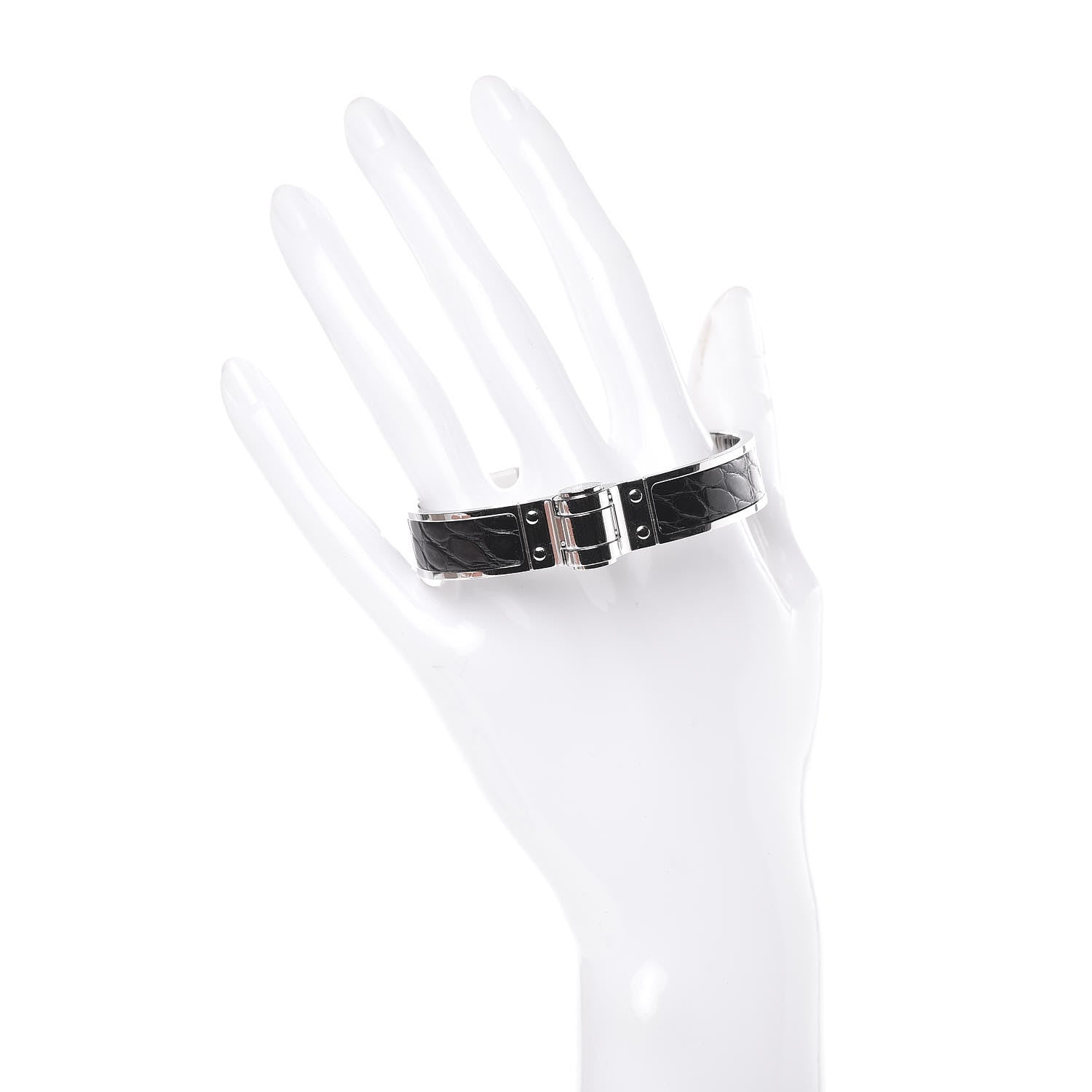 Hermes Shiny Alligator Narrow Hinged Bracelet S Black 2 of 6