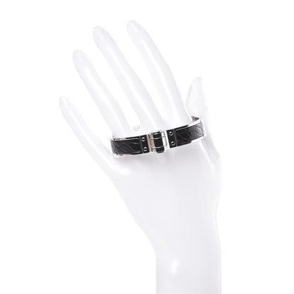 Hermes Shiny Alligator Narrow Hinged Bracelet S Black 2 of 6