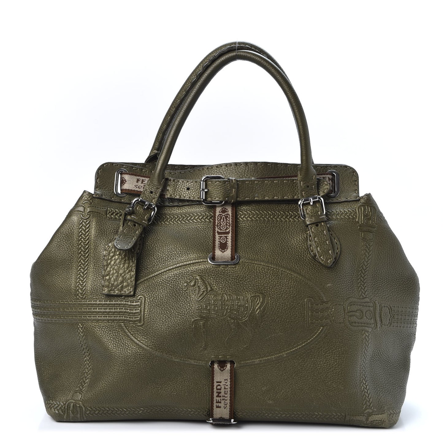 Calfskin Romano Selleria Large Villa Borghese Tote Green