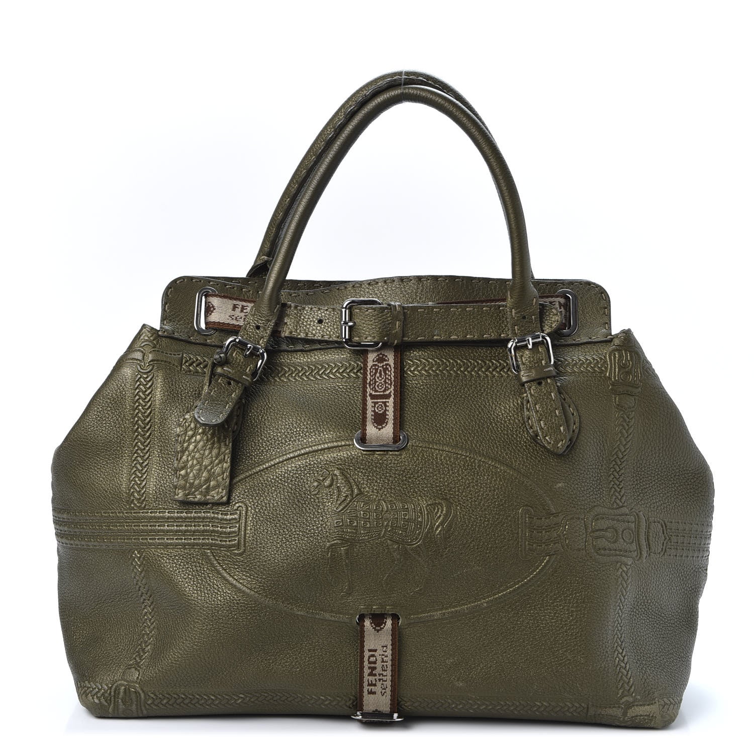 Fendi Calfskin Romano Selleria Large Villa Borghese Tote Green 1 of 12