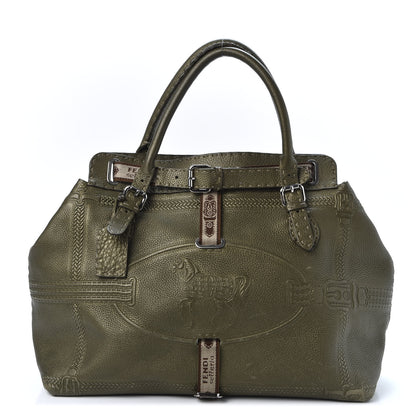 Fendi Calfskin Romano Selleria Large Villa Borghese Tote Green 1 of 12