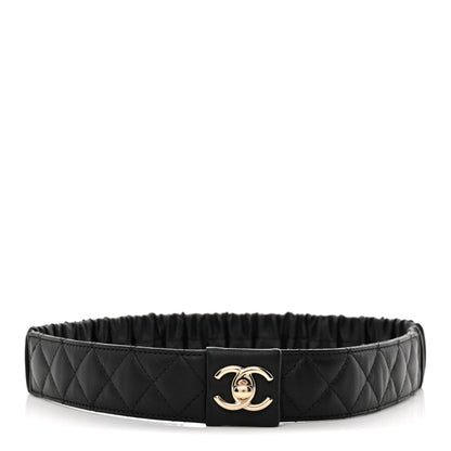 Chanel Lambskin Quilted Ruched Turn Lock CC Belt 70 28 Black 1 of 4