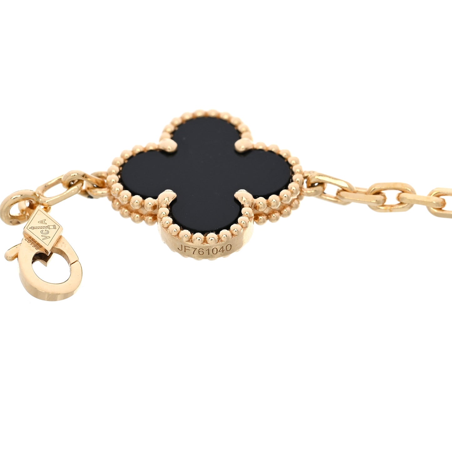 18K Yellow Gold Black Onyx 5 Motifs Vintage Alhambra Bracelet