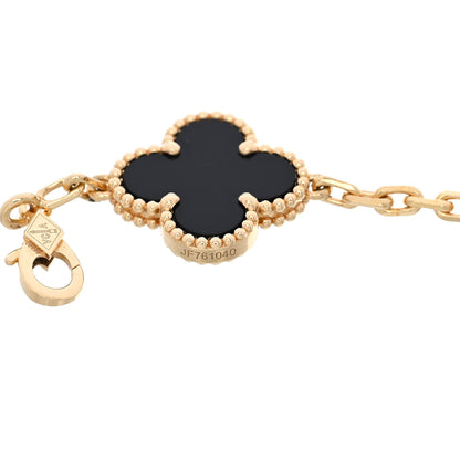 Van Cleef & Arpels 18K Yellow Gold Black Onyx 5 Motifs Vintage Alhambra Bracelet 3 of 5