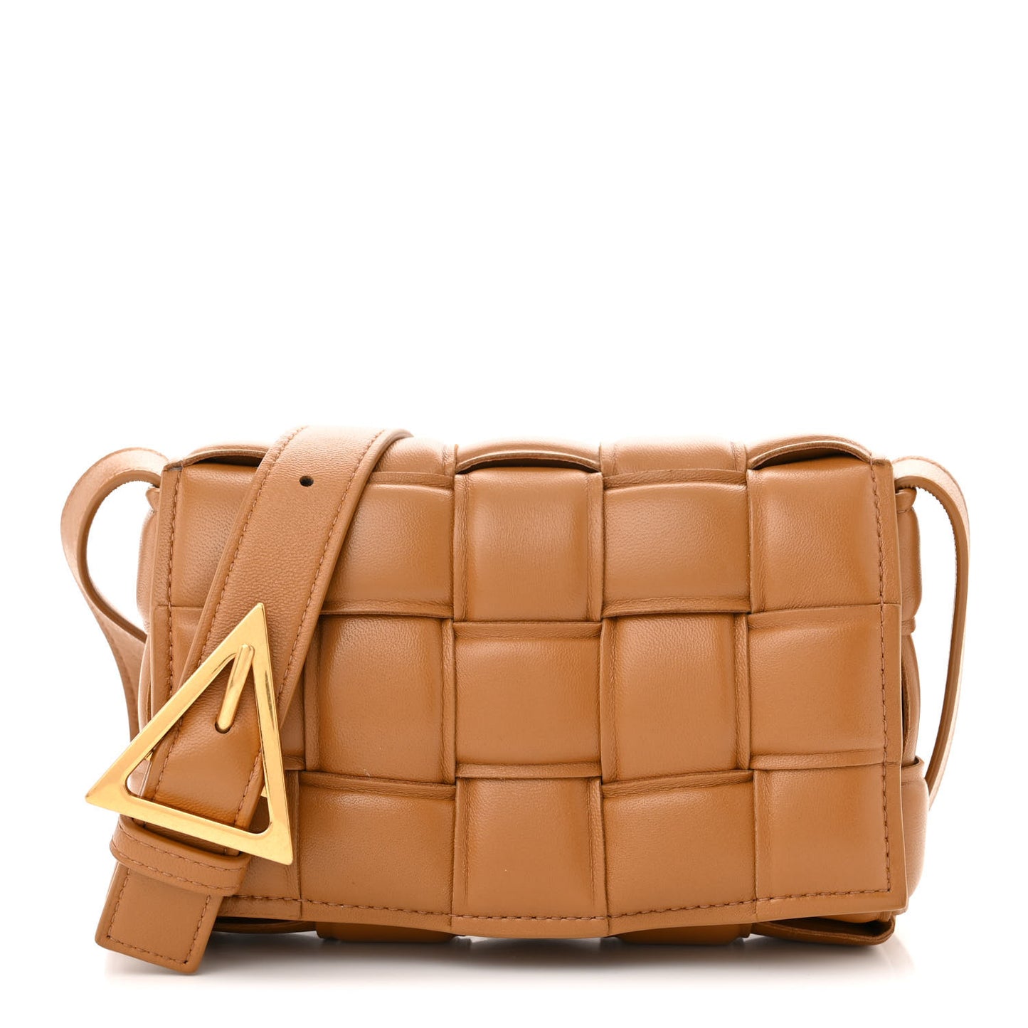 Nappa Maxi Intreccio Small Padded Cassette Crossbody Bag Camel
