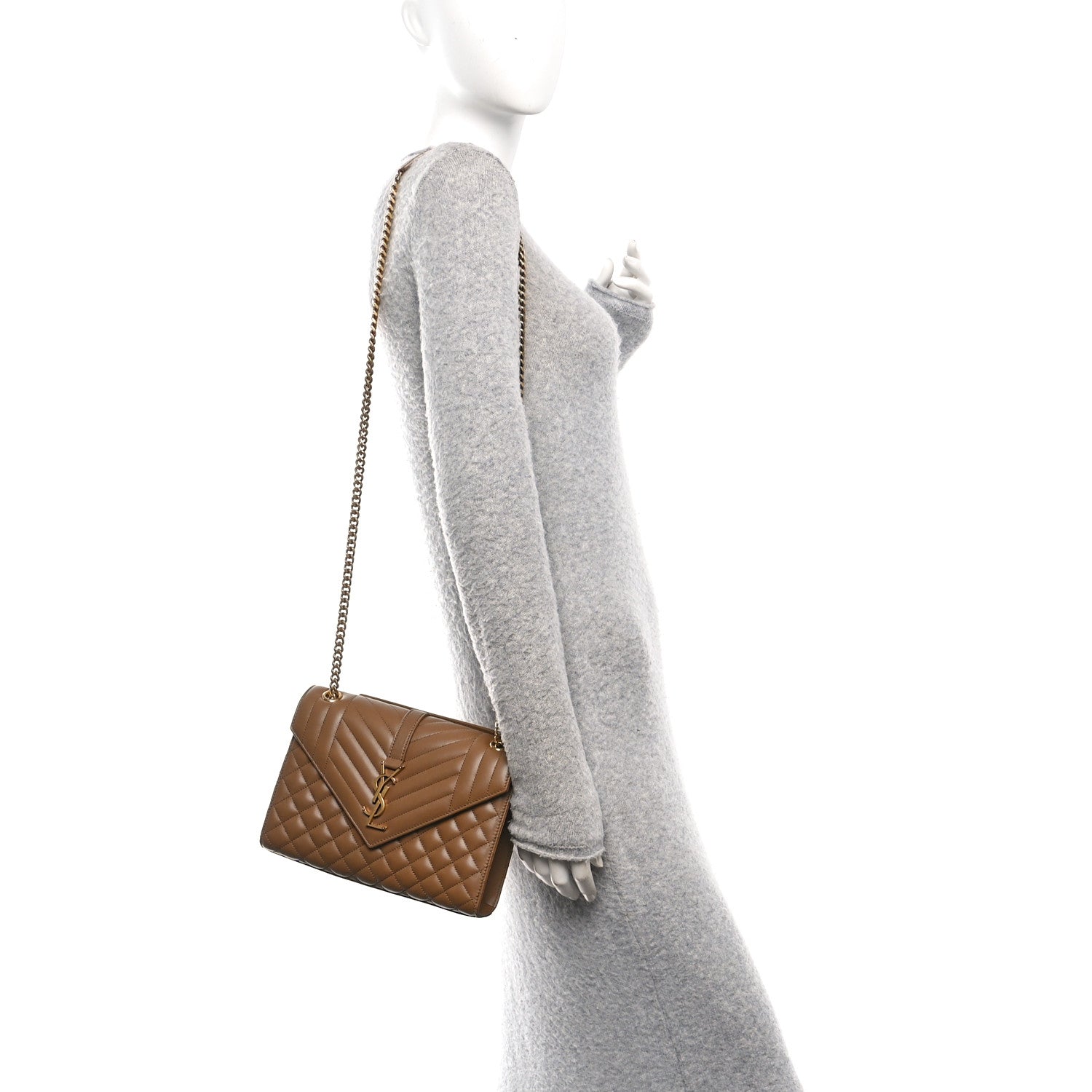 Saint Laurent Lambskin Mixed Matelasse Triquilt Medium Monogram Satchel Dark Cork 2 of 14