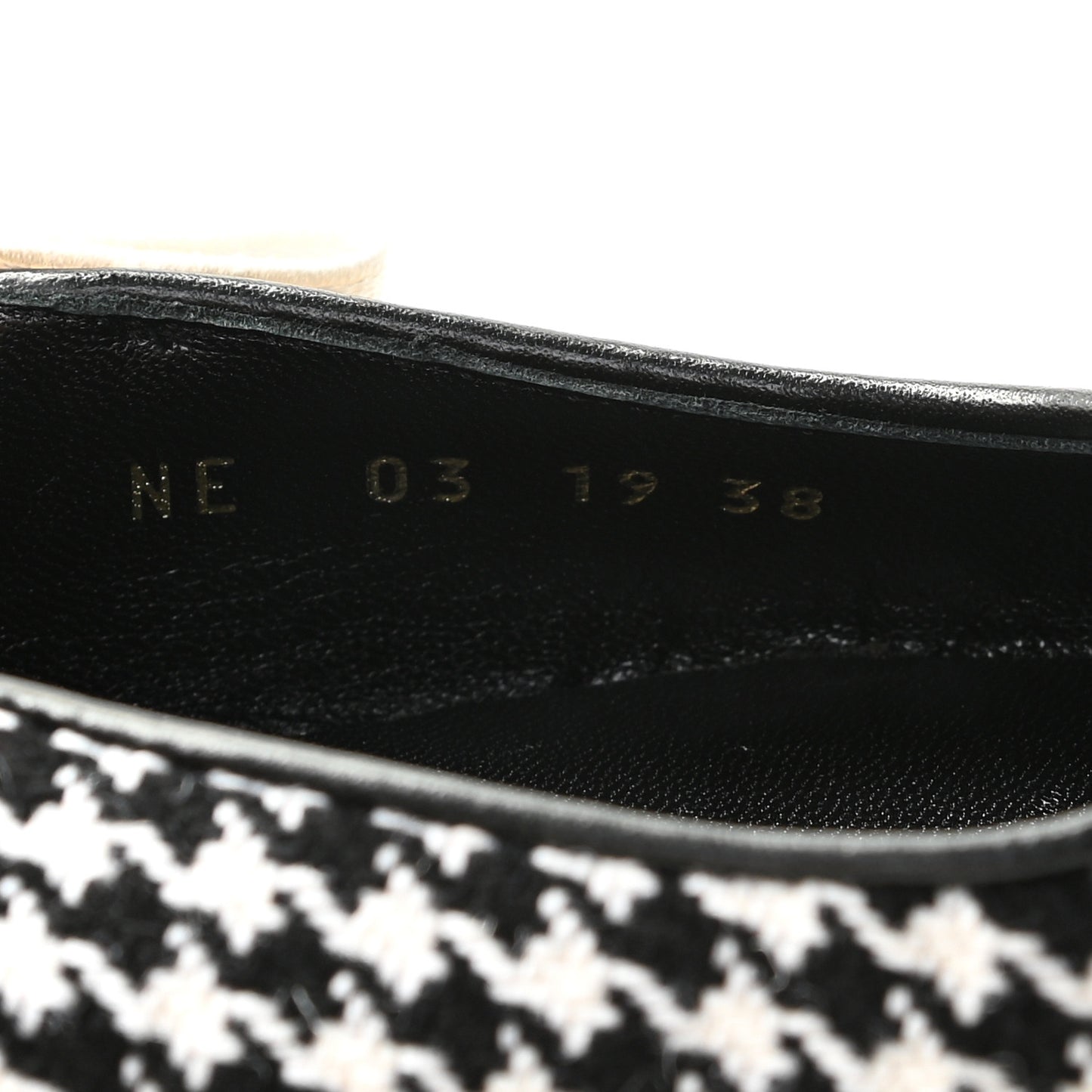 Wool Ribbon Houndstooth J'Adior Slingback Ballet Flats 38 Black White