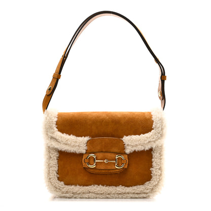 Gucci Suede Shearling Horsebit 1955 Shoulder Bag Honey Beige Milk 1 of 10