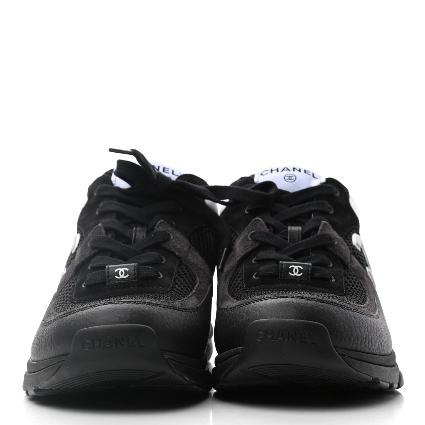 Mesh Suede Grained Calfskin Womens CC Sneakers 41 Black White
