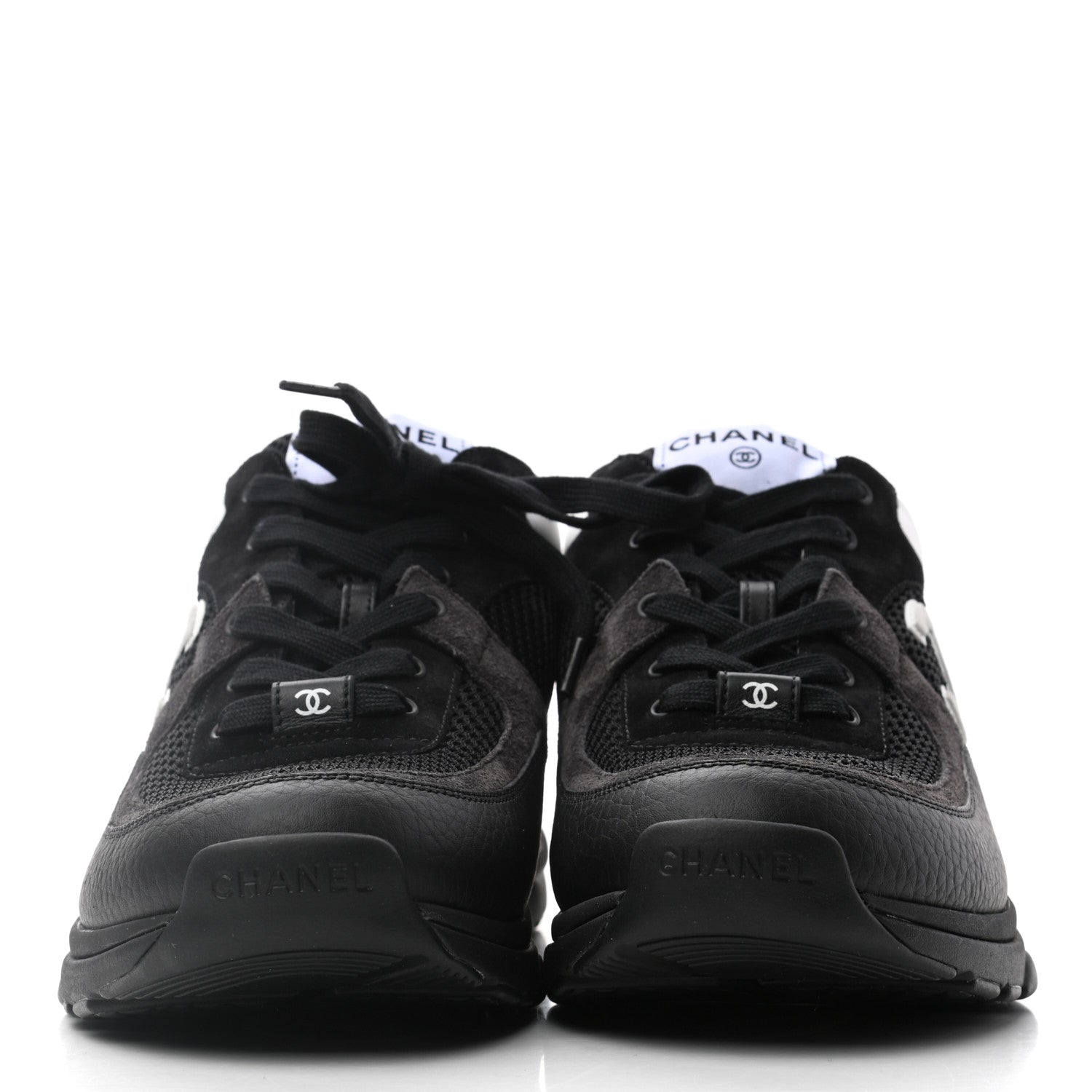 Chanel Mesh Suede Grained Calfskin Womens CC Sneakers 41 Black White 2 of 7