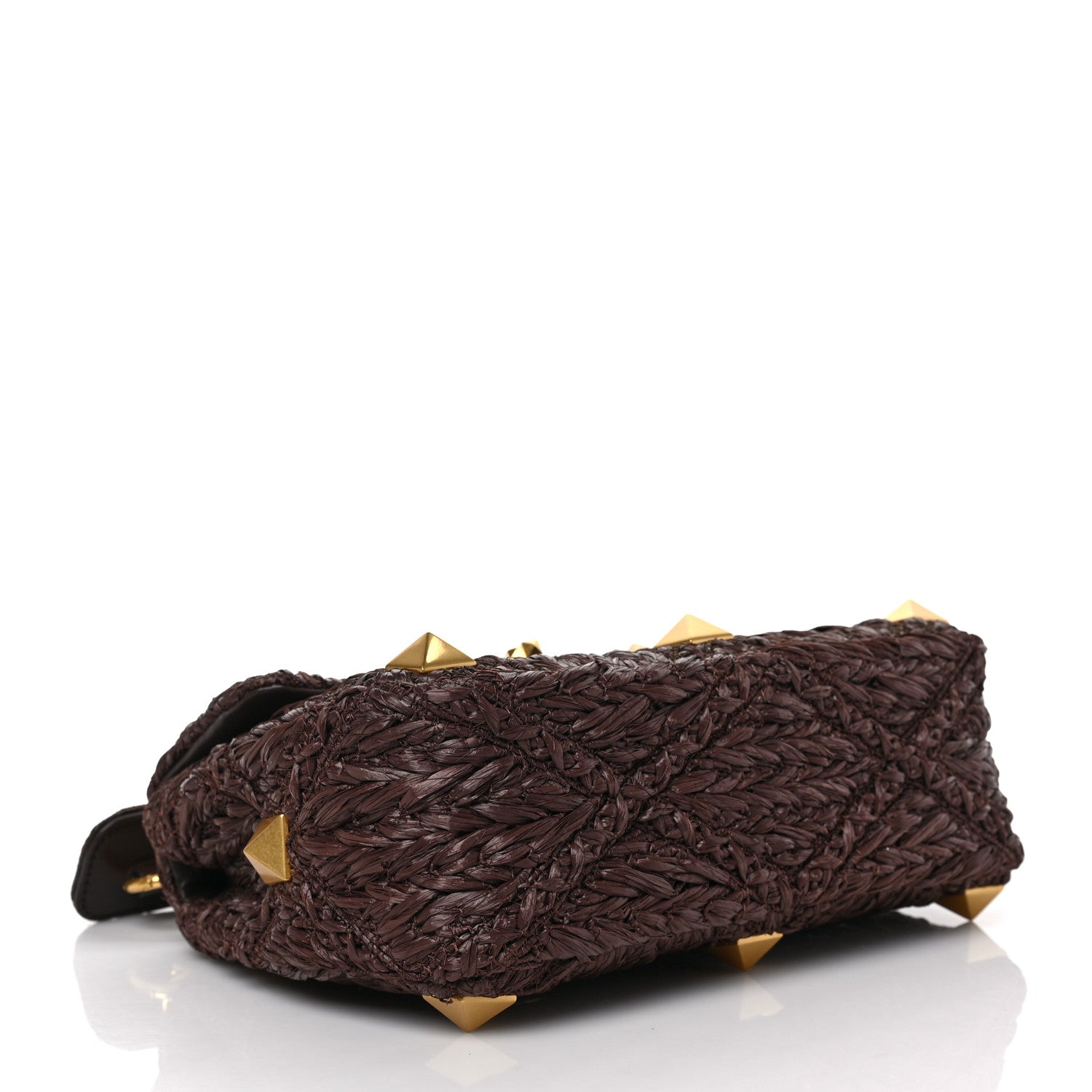 Valentino Garavani Raffia Effect Medium Roman Stud Shoulder Bag Fondant 4 of 8