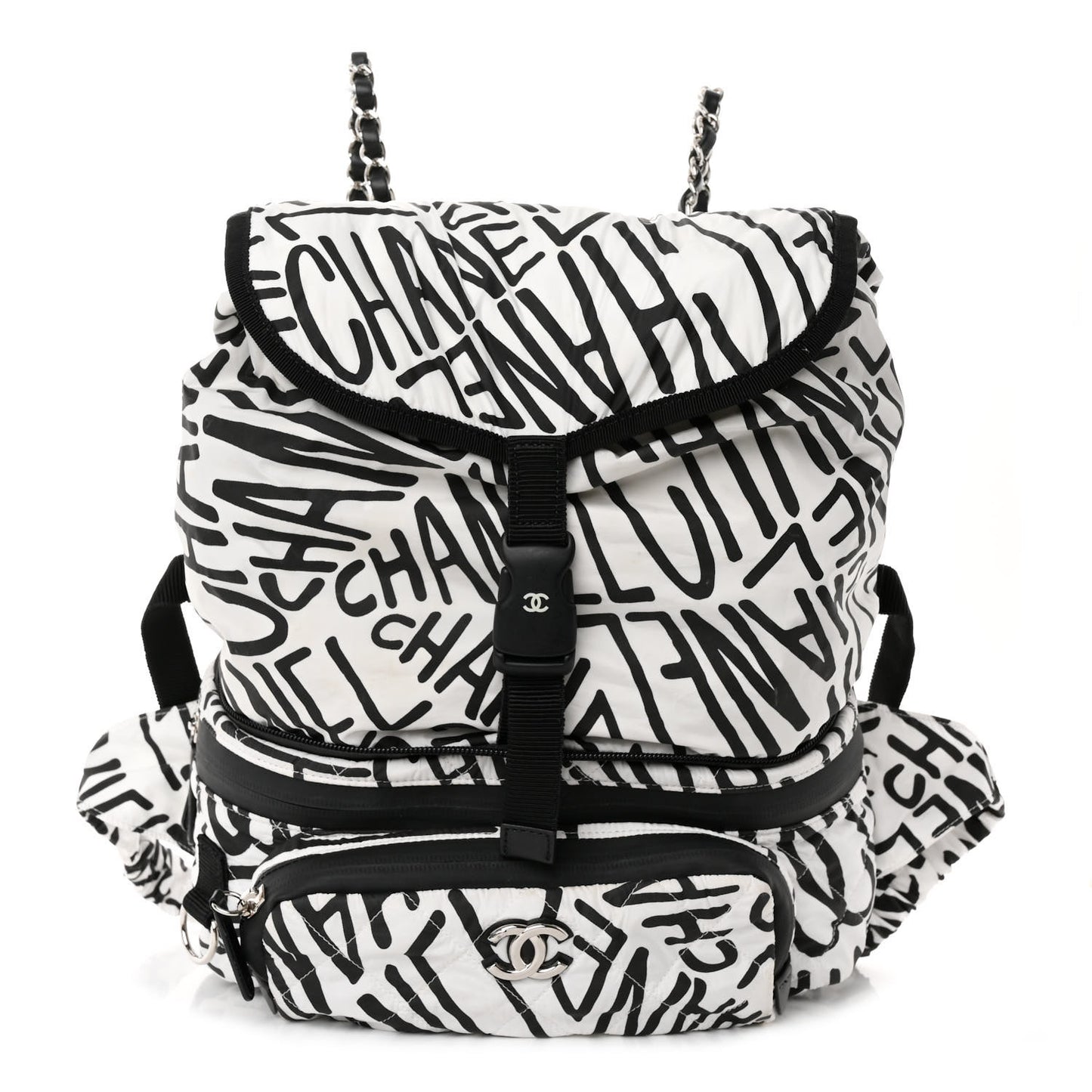 Nylon Printed Quilted Coco Neige Convertible Backpack Black White