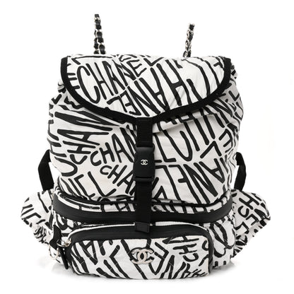 Chanel Nylon Printed Quilted Coco Neige Convertible Backpack Black White 1 of 12