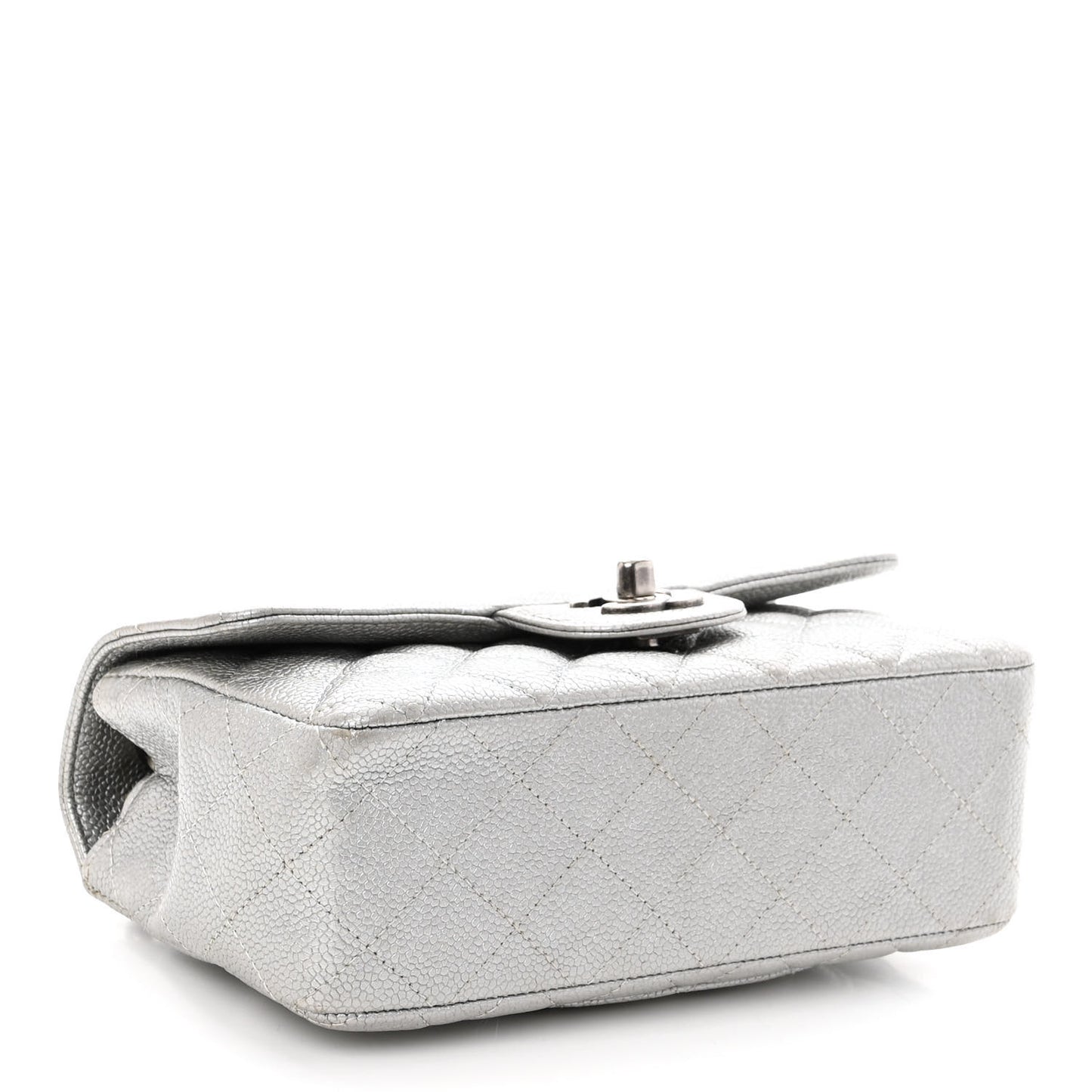 Metallic Caviar Quilted Mini Rectangular Flap Silver