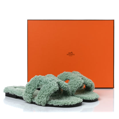 Hermes Woolskin Oran Sandals 37 Vert D'Eau 8 of 8