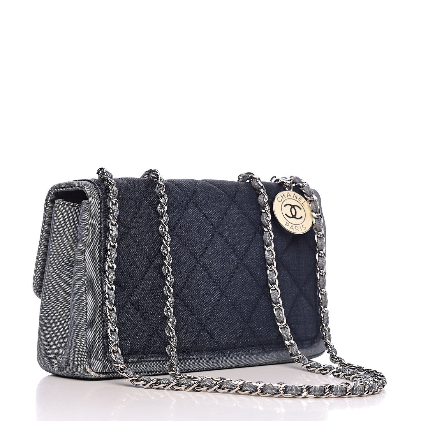 Denim Quilted Small Medallion Flap Blue