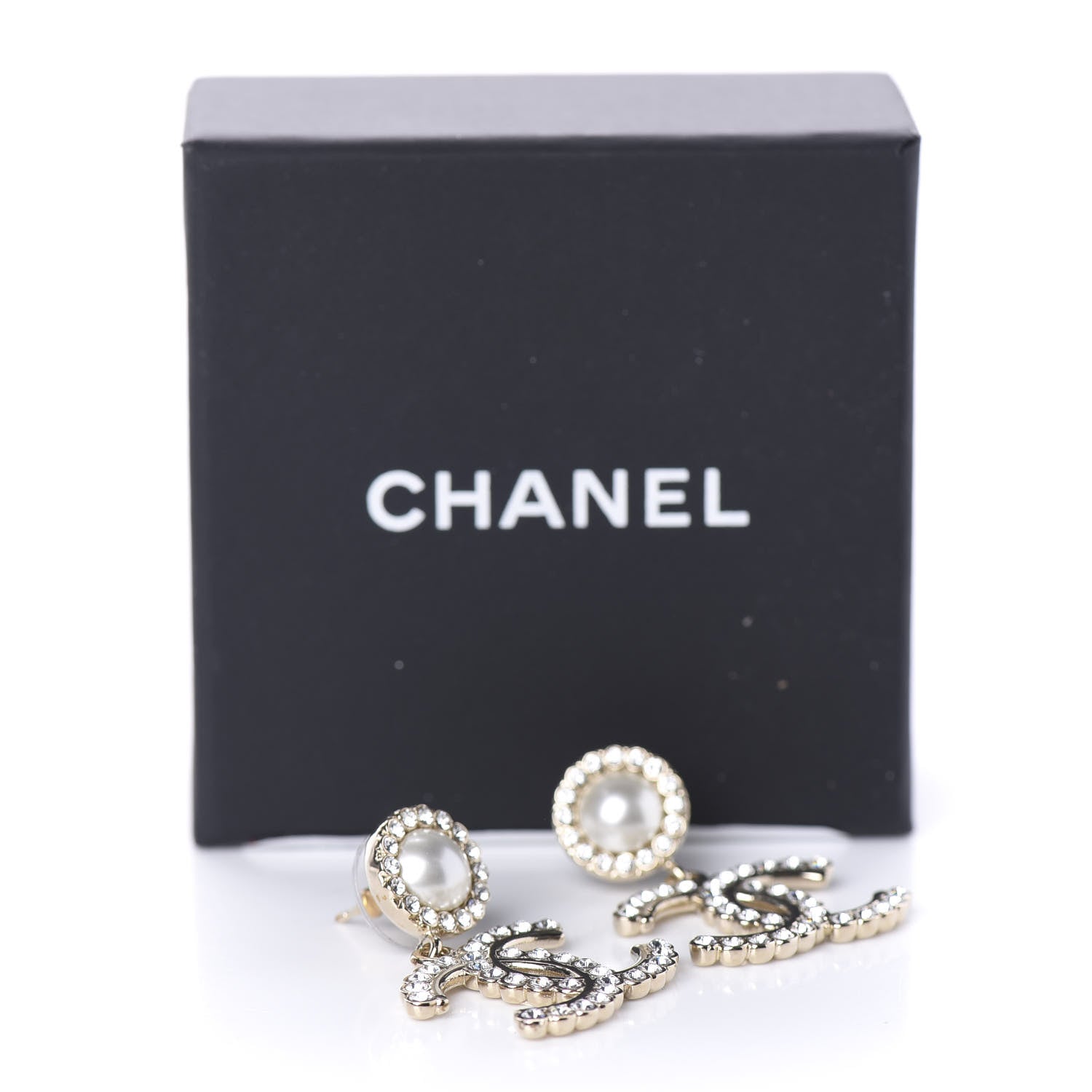 Chanel Crystal Pearl Bow-tiful CC Drop Earrings Gold 5 of 5