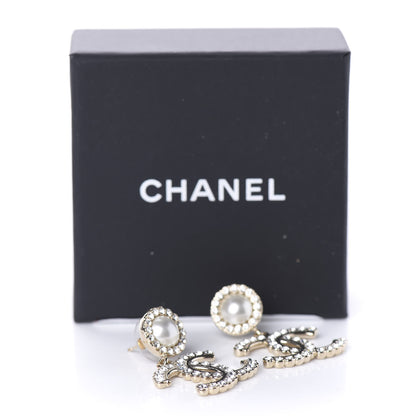 Chanel Crystal Pearl Bow-tiful CC Drop Earrings Gold 5 of 5