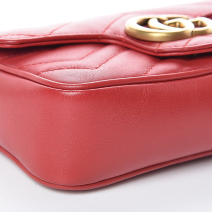 Gucci Calfskin Matelasse Super Mini GG Marmont Shoulder Bag Hibiscus Red 10 of 12