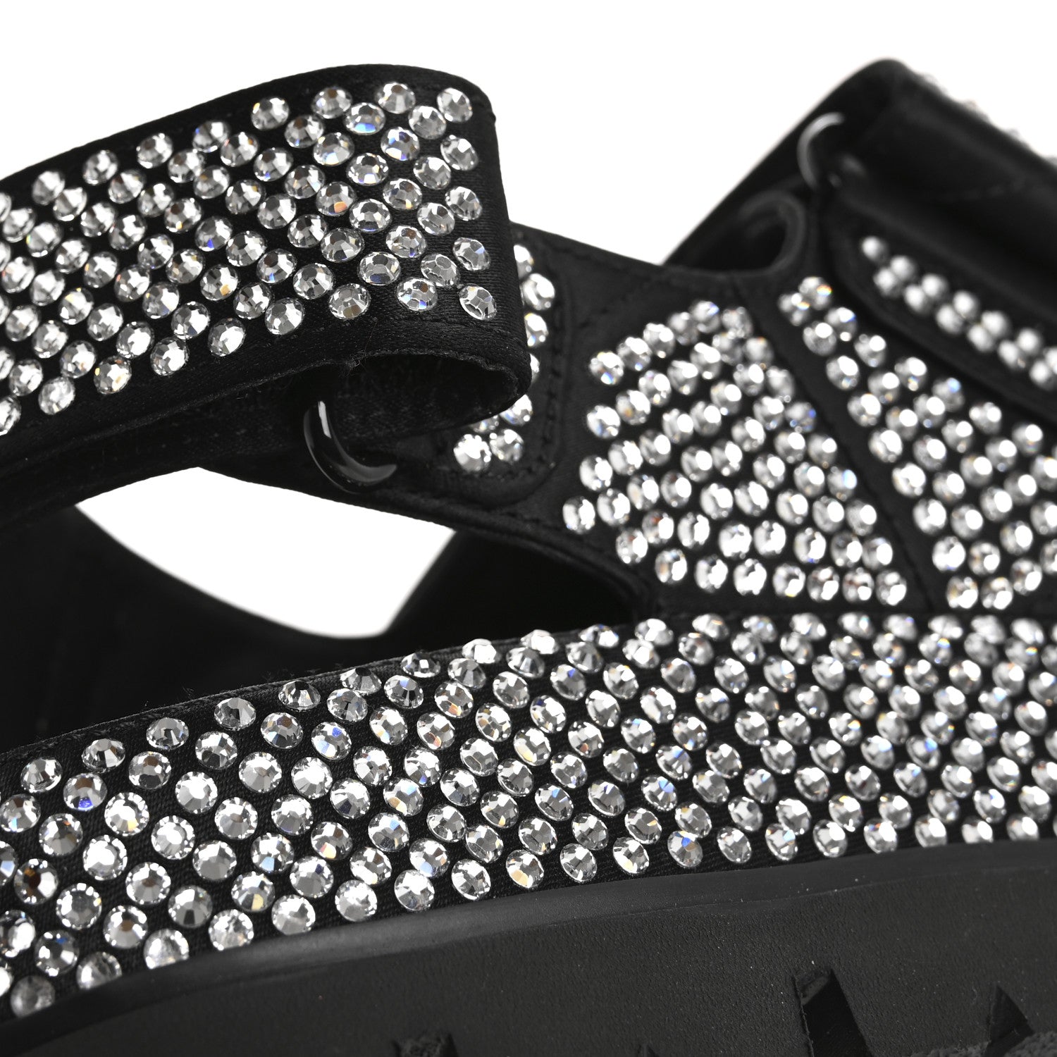 Prada Satin Crystal Embellished Metal Logo Velcro Sandals 37 Black 10 of 11