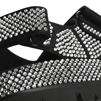 Prada Satin Crystal Embellished Metal Logo Velcro Sandals 37 Black 10 of 11