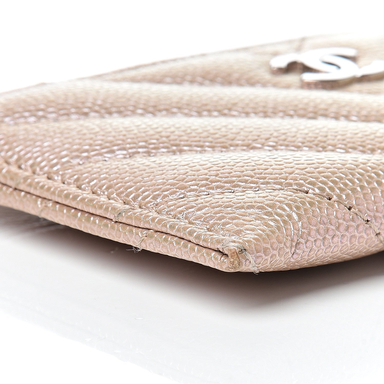 Chanel Metallic Caviar Chevron Quilted Card Holder Light Gold 8 of 12
