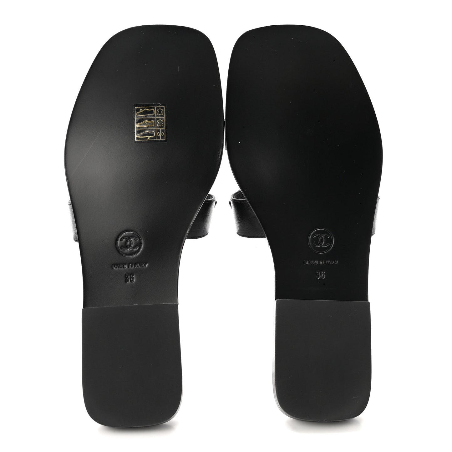 Lambskin CC Cut Out Mules Sandals 36 Black