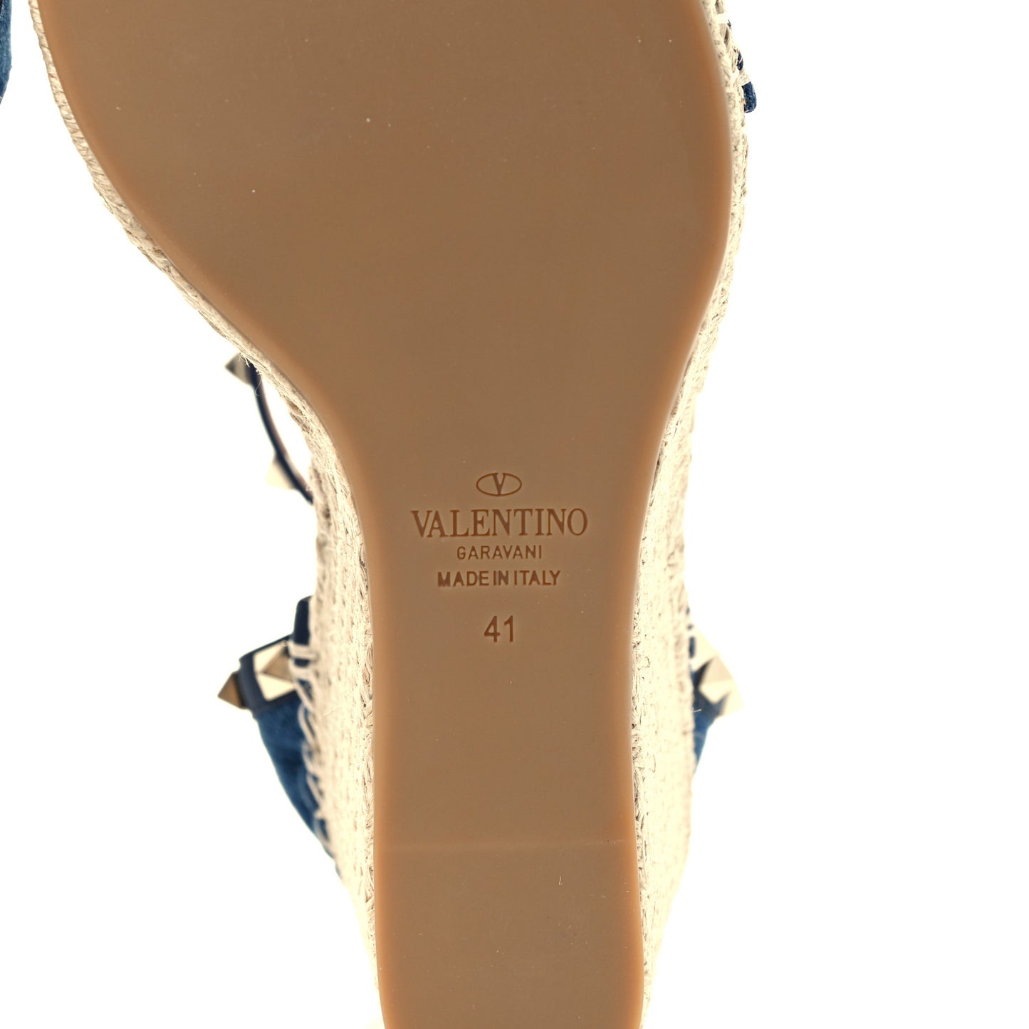 Denim Rockstud Ankle Strap Espadrille 15/105mm Wedge Sandals 41 Light Denim
