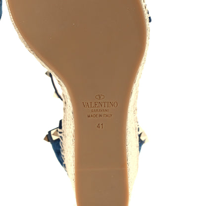 Valentino Garavani Denim Rockstud Ankle Strap Espadrille 15/105mm Wedge Sandals 41 Light Denim 6 of 8