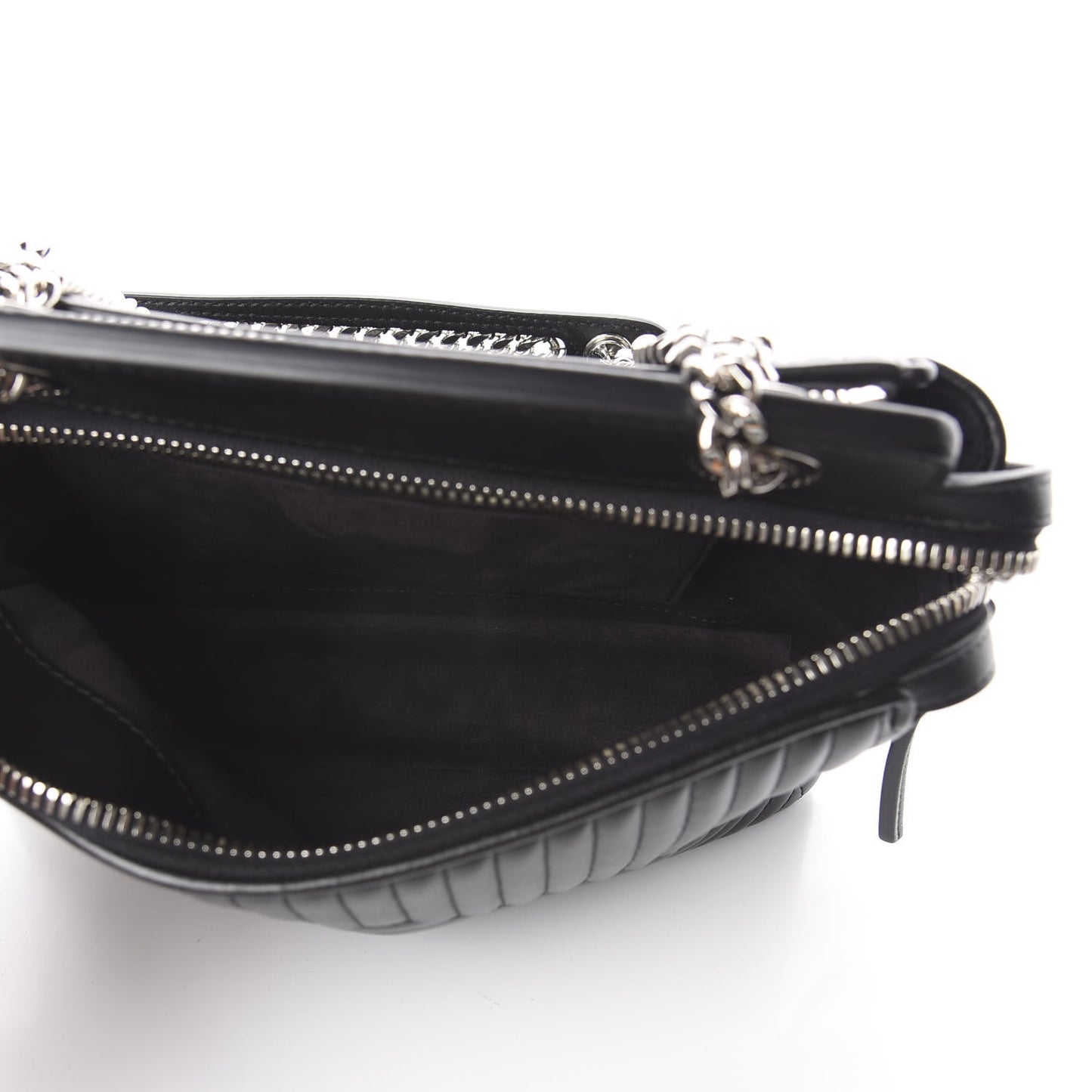 Shiny Nappa Trapuntata Chain Small DotCom Click Chain Satchel Black