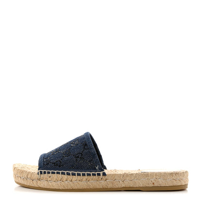 Gucci Denim Crystals GG Monogram Espadrille 20mm Slide Sandals 39 Denim 1 of 9