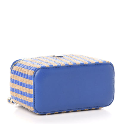 Chanel Raffia Jute Striped Small Vanity Case With Chain Blue Beige 4 of 10