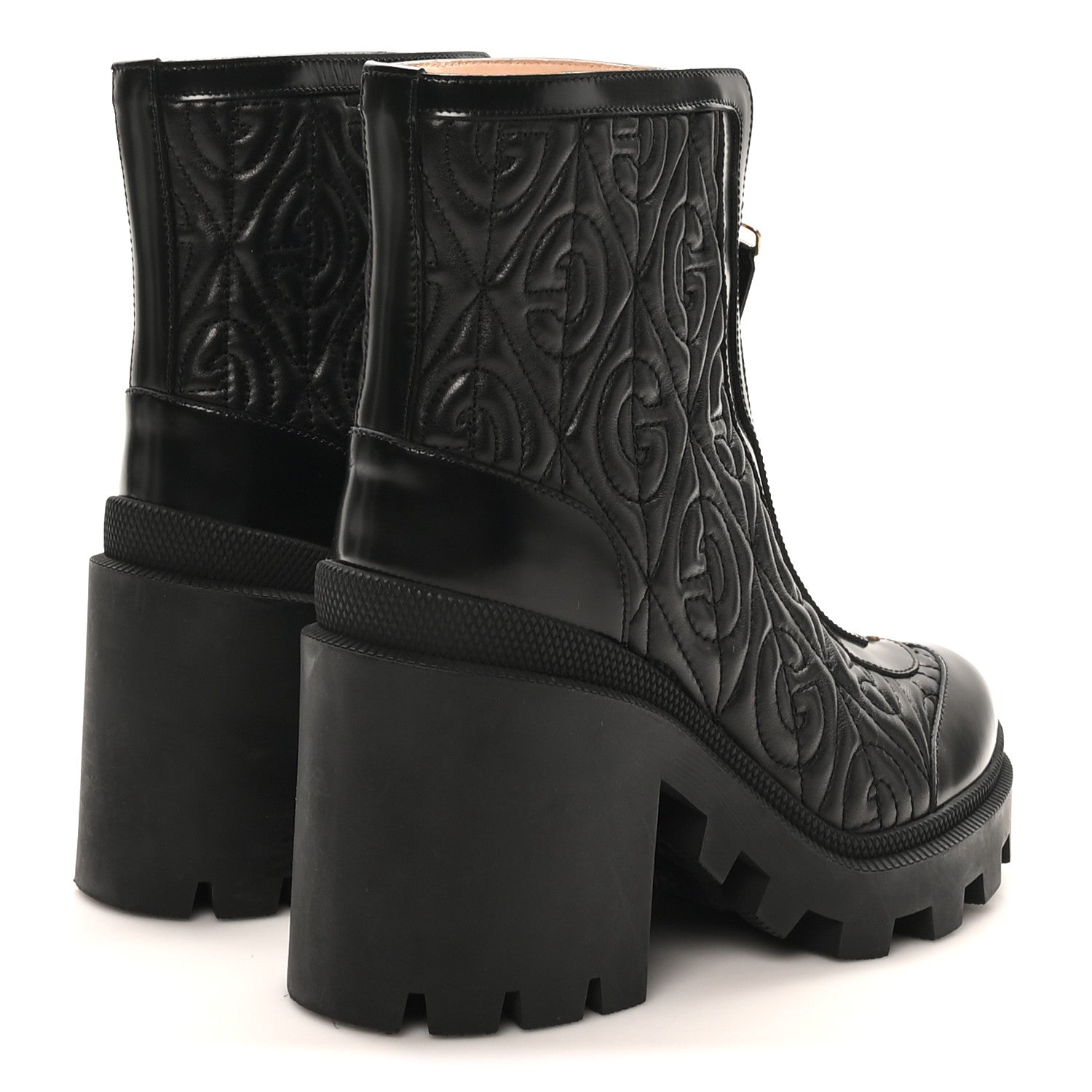Gucci Calfskin Nappa Rhombus Quilted Trip Ankle Boots 36.5 Black 5 of 9